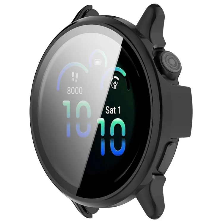 Étui rigide en PC pour Garmin Vivoactive 6 avec protection complète et film de verre trempé - Noir brillant