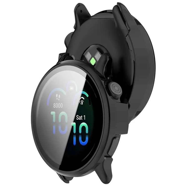 Étui rigide en PC pour Garmin Vivoactive 6 avec protection complète et film de verre trempé - Noir brillant