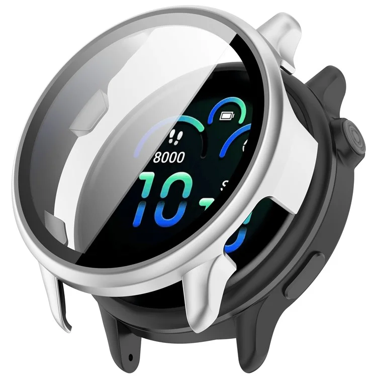 For Garmin Vivoactive 6 Hard PC Case All Around Watch Cover with Tempered Glass Film - Matte Silver