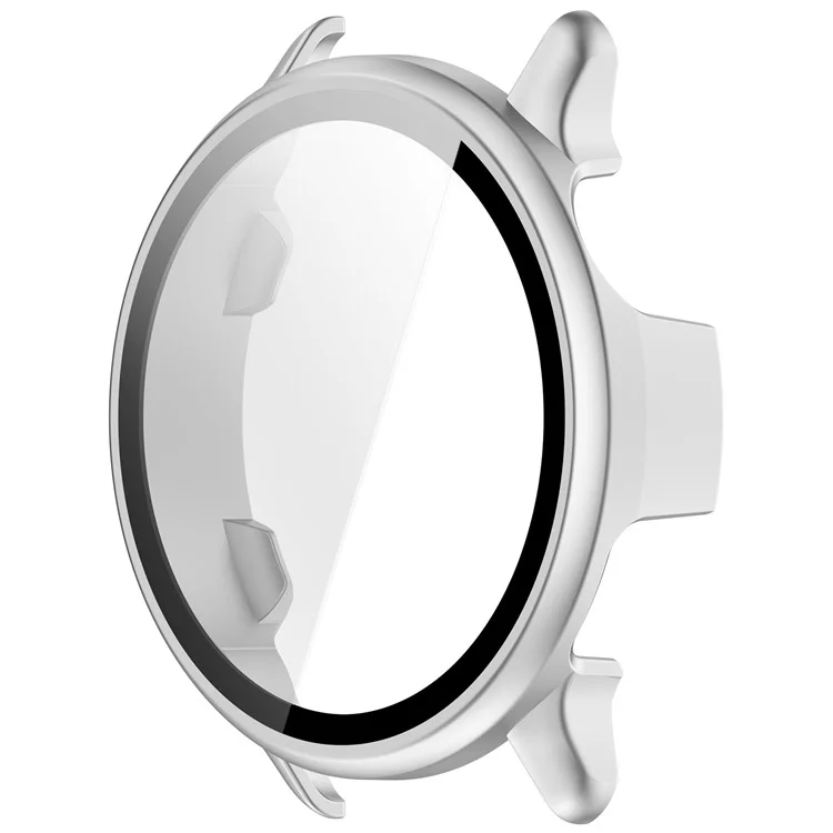 For Garmin Vivoactive 6 Hard PC Case All Around Watch Cover with Tempered Glass Film - Matte Silver