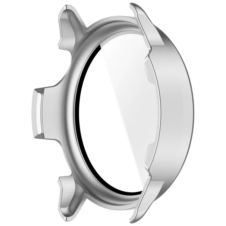 For Garmin Vivoactive 6 Hard PC Case All Around Watch Cover with Tempered Glass Film - Matte Silver