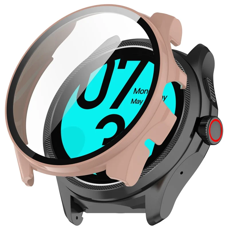 For TicWatch Pro 5 Enduro Hard PC Case All Around Watch Cover with Tempered Glass Film - Pink