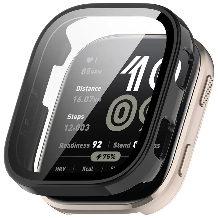 Pour Huami Amazfit Bip 6 (A2435) Étui de Montre Coque en PC avec Film de Protection d'Écran en Verre Trempé - Noir Brillant