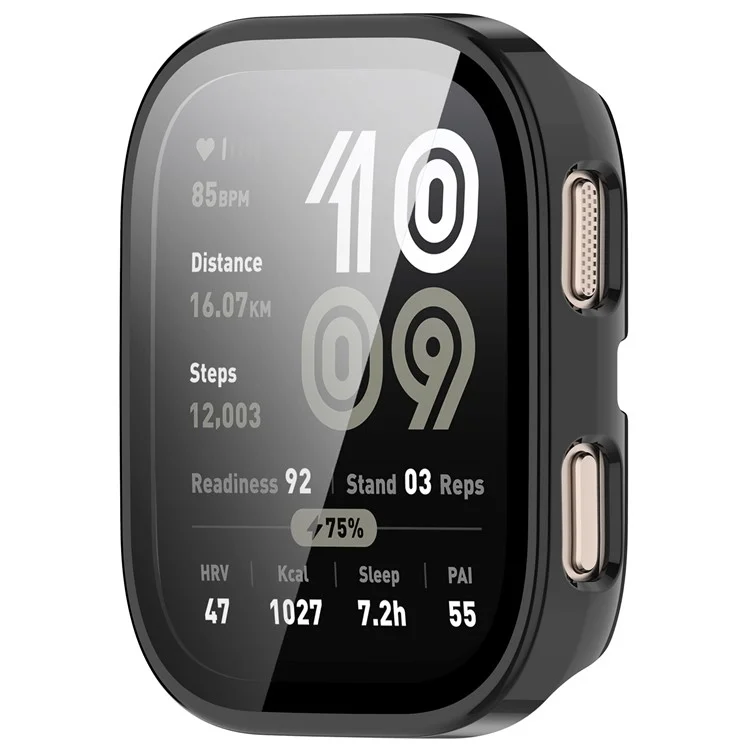 Pour Huami Amazfit Bip 6 (A2435) Étui de Montre Coque en PC avec Film de Protection d'Écran en Verre Trempé - Noir Brillant