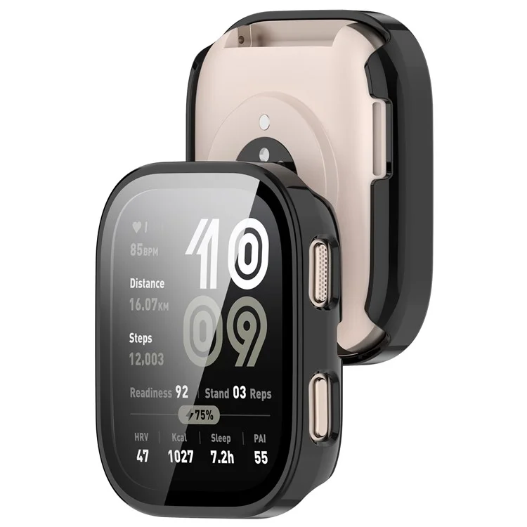 Pour Huami Amazfit Bip 6 (A2435) Étui de Montre Coque en PC avec Film de Protection d'Écran en Verre Trempé - Noir Brillant