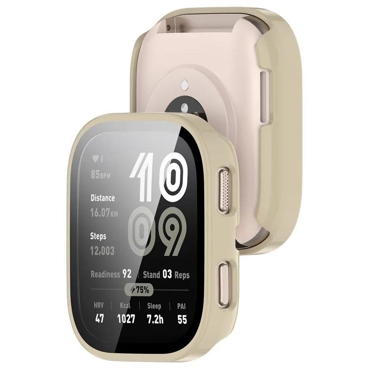 Funda de PC para Huami Amazfit Bip 6 (A2435) con Protector de Pantalla de Cristal Templado - Blanco Brillante Ivy