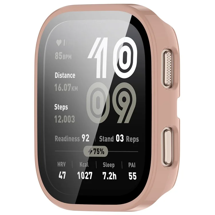 For Huami Amazfit Bip 6 (A2435) Watch Case PC Frame Cover with Tempered Glass Screen Film - Glossy Pink