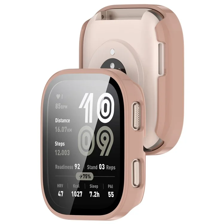 For Huami Amazfit Bip 6 (A2435) Watch Case PC Frame Cover with Tempered Glass Screen Film - Glossy Pink