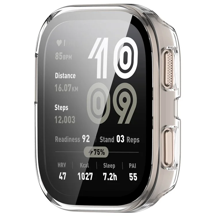 For Huami Amazfit Bip 6 (A2435) Watch Case PC Frame Cover with Tempered Glass Screen Film - Transparent