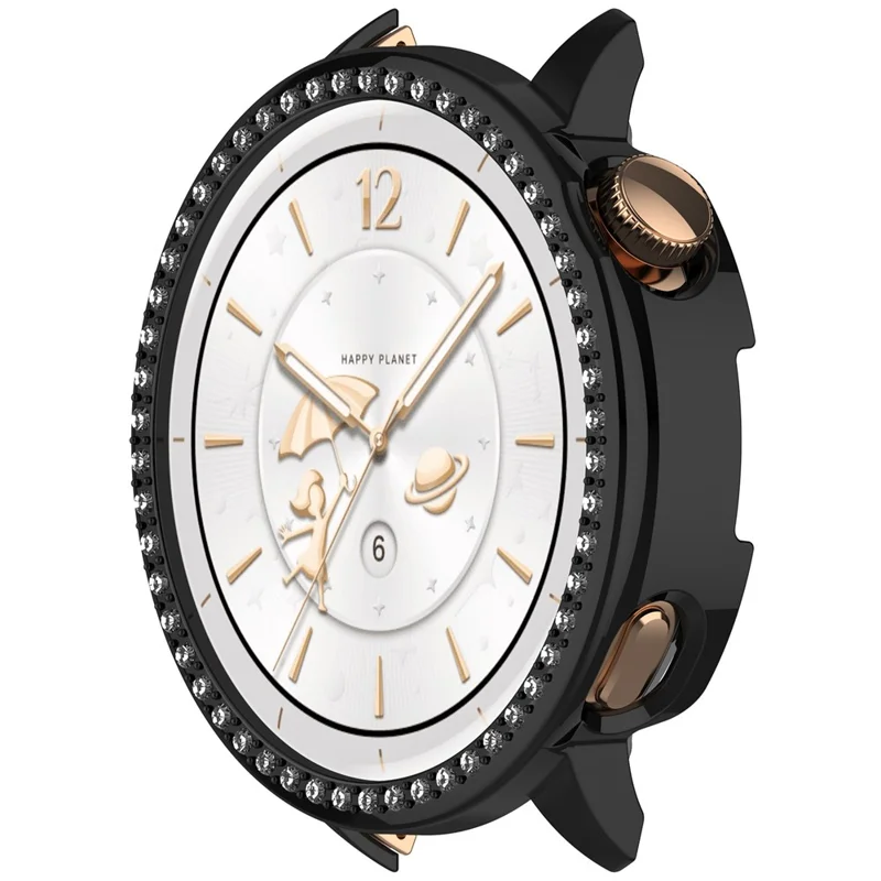 For Oppo Watch X2 Mini / OnePlus Watch 3 43mm Watch Case Rhinestone Decorative Hollow Design Electroplating PC Watch Cover - Black