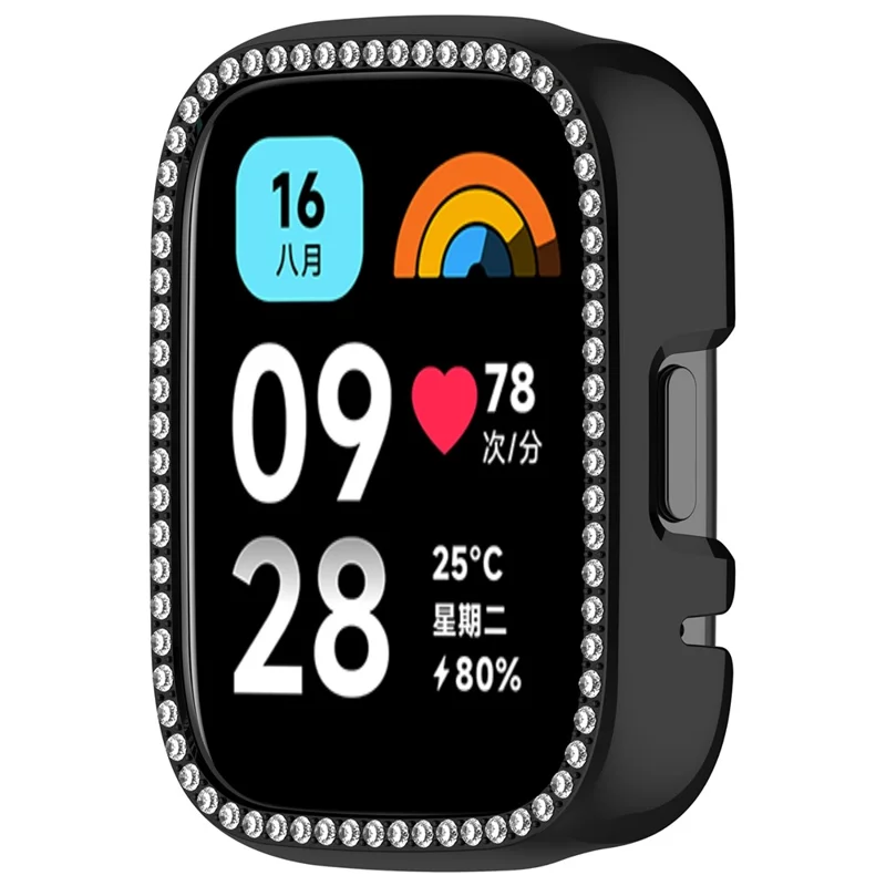 For Xiaomi Redmi Watch 3 Active  /  Watch 3 Lite Watch Case Rhinestone Decor Hollow Design Electroplating PC Watch Cover - Black