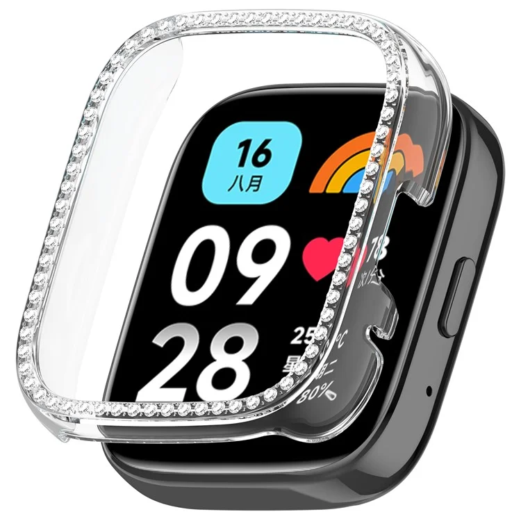 For Xiaomi Redmi Watch 3 Lite  /  Watch 3 Active Clear Watch Case Rhinestone Decorative Hollow Design PC Watch Cover