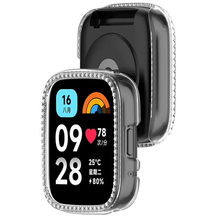 For Xiaomi Redmi Watch 3 Lite  /  Watch 3 Active Clear Watch Case Rhinestone Decorative Hollow Design PC Watch Cover