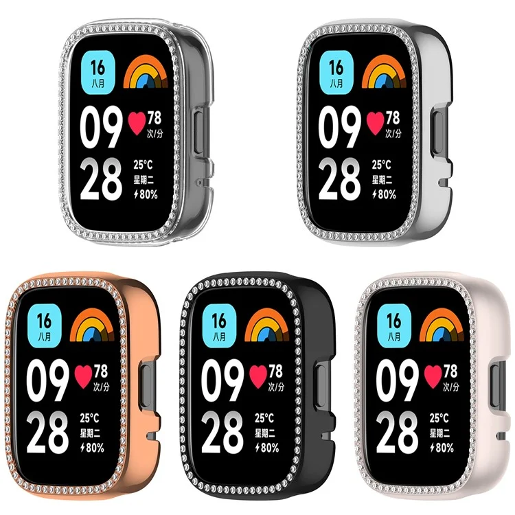 For Xiaomi Redmi Watch 3 Lite  /  Watch 3 Active Clear Watch Case Rhinestone Decorative Hollow Design PC Watch Cover