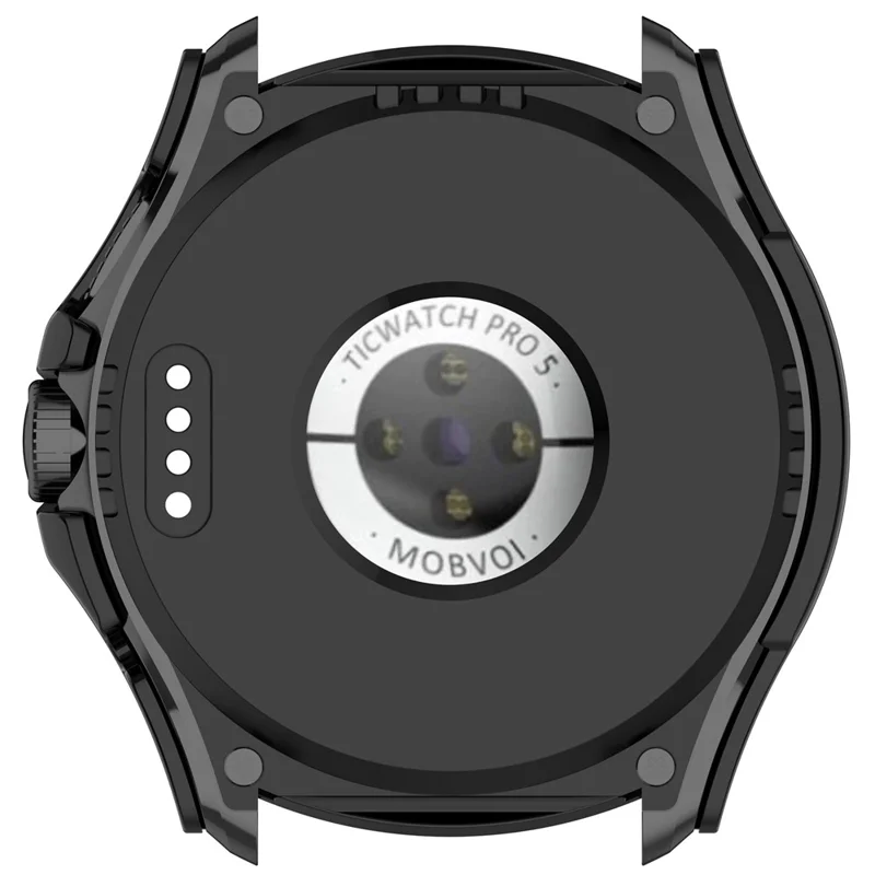For TicWatch Pro 5 Enduro Watch Case PC Frame Cover with Tempered Glass Screen Film - Black