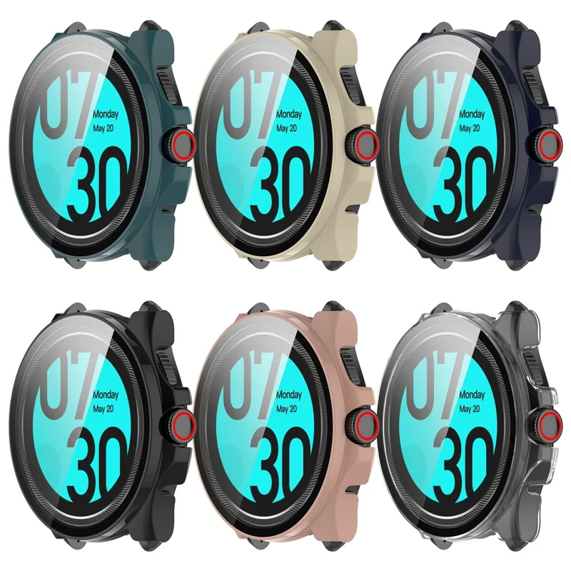 For TicWatch Pro 5 Enduro Watch Case PC Frame Cover with Tempered Glass Screen Film - Black