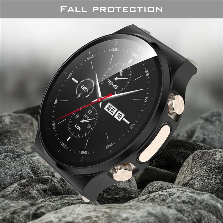 PC Com Corpo Inteiro PC Quadro + Tampa de Proteção de Vidro Temperado Para Huawei Watch gt 2 Pro Ecg Smartwatch - Preto