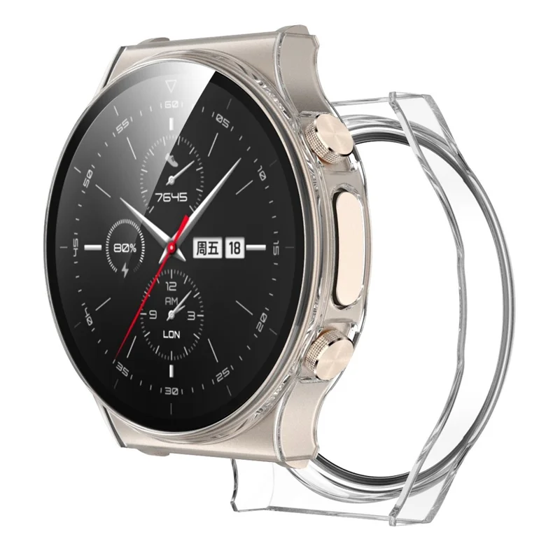 Full Body Plated PC Frame + Tempered Glass Wach Protective Cover for Huawei Watch GT 2 Pro ECG Smartwatch - Transparent