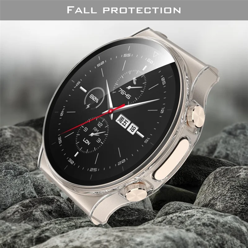 Full Body Plated PC Frame + Tempered Glass Wach Protective Cover for Huawei Watch GT 2 Pro ECG Smartwatch - Transparent