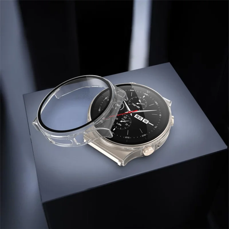 Full Body Plated PC Frame + Tempered Glass Wach Protective Cover for Huawei Watch GT 2 Pro ECG Smartwatch - Transparent