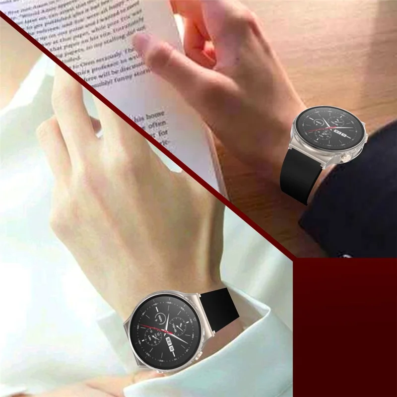 Full Body Plated PC Frame + Tempered Glass Wach Protective Cover for Huawei Watch GT 2 Pro ECG Smartwatch - Transparent