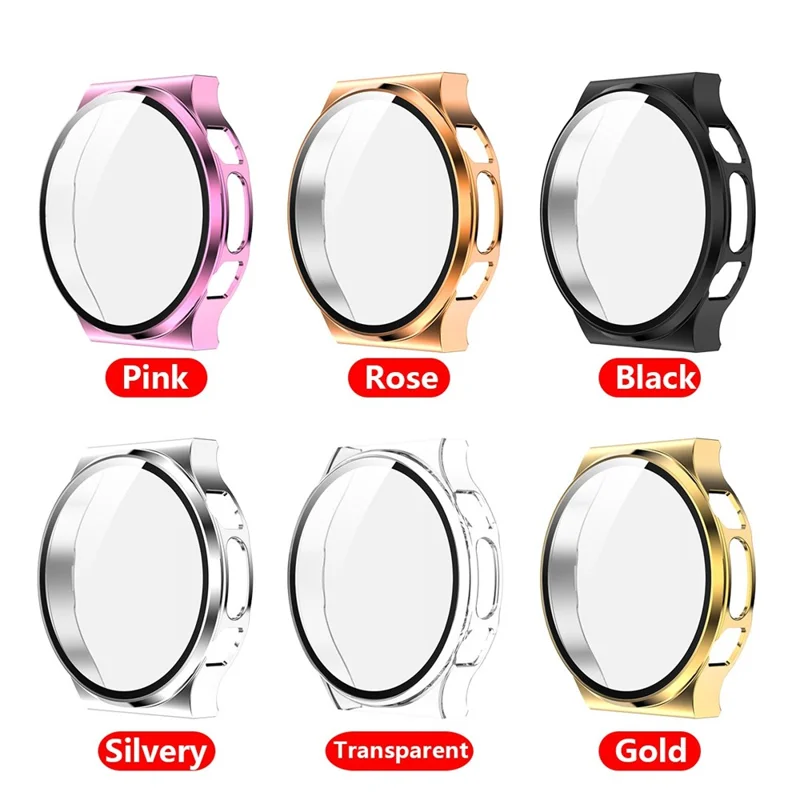 Full Body Plated PC Frame + Tempered Glass Wach Protective Cover for Huawei Watch GT 2 Pro ECG Smartwatch - Transparent