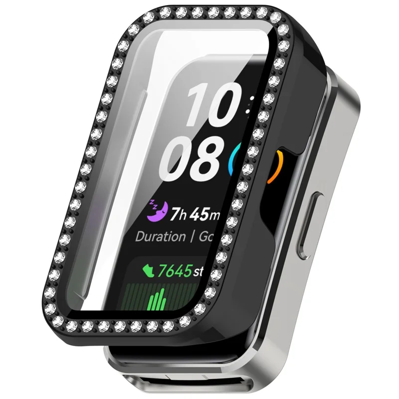 Pour Huawei Band 10 / 9 / 8 Étui avec Décoration en Strass PC + Film en Verre Trempé Housse de Protection de Montre - Noir