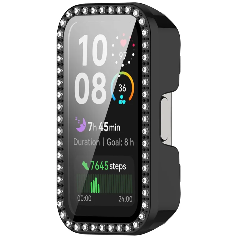 Pour Huawei Band 10 / 9 / 8 Étui avec Décoration en Strass PC + Film en Verre Trempé Housse de Protection de Montre - Noir