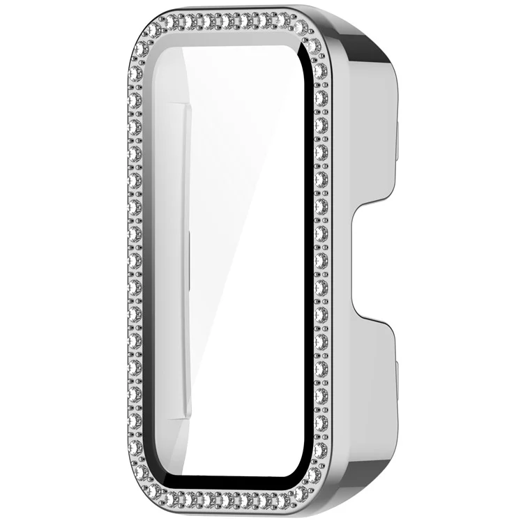 For Huawei Band 10  /  9  /  8 Case Rhinestone Decor PC + Tempered Glass Film Protective Watch Cover - Silver
