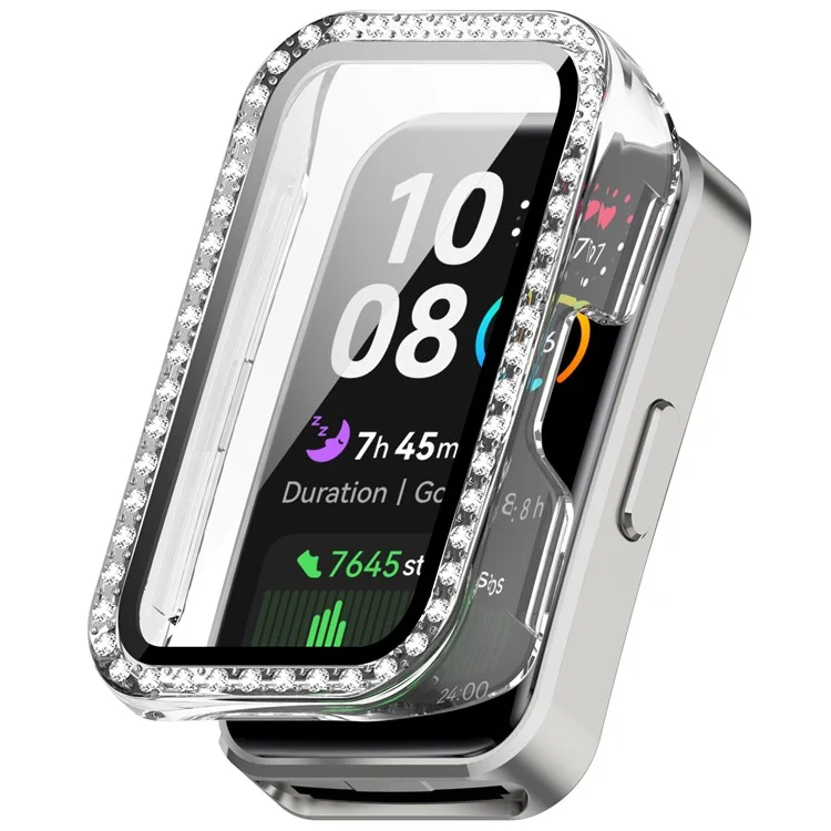 Per Huawei Band 10 / 9 / 8 Cover Trasparente con Strass Decorativi in PC + Pellicola in Vetro Temperato Custodia Protettiva per Smartwatch
