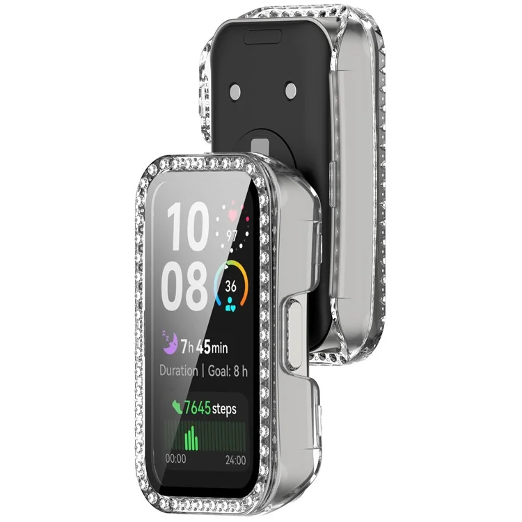 Per Huawei Band 10 / 9 / 8 Cover Trasparente con Strass Decorativi in PC + Pellicola in Vetro Temperato Custodia Protettiva per Smartwatch