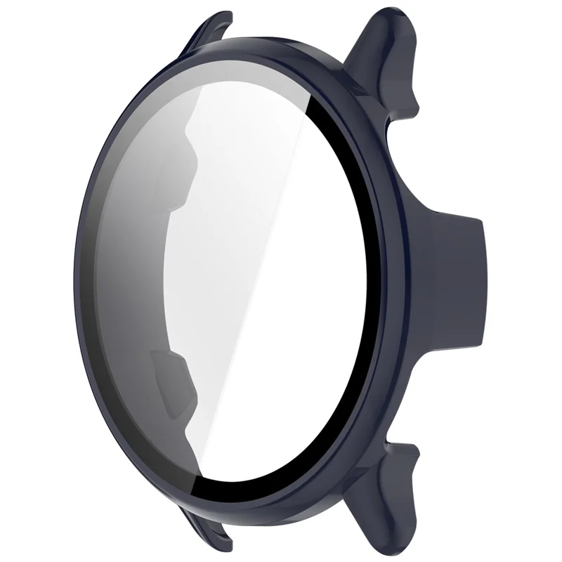 For Garmin Vivoactive 6 Watch Case PC Frame Cover with Tempered Glass Screen Film - Dark Blue