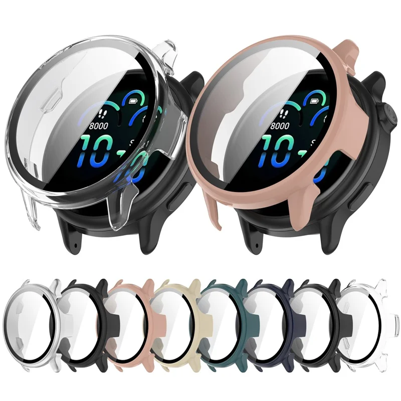 For Garmin Vivoactive 6 Watch Case PC Frame Cover with Tempered Glass Screen Film - Dark Blue