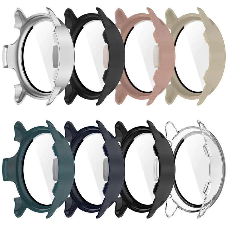 For Garmin Vivoactive 6 Watch Case PC Frame Cover with Tempered Glass Screen Film - Dark Blue