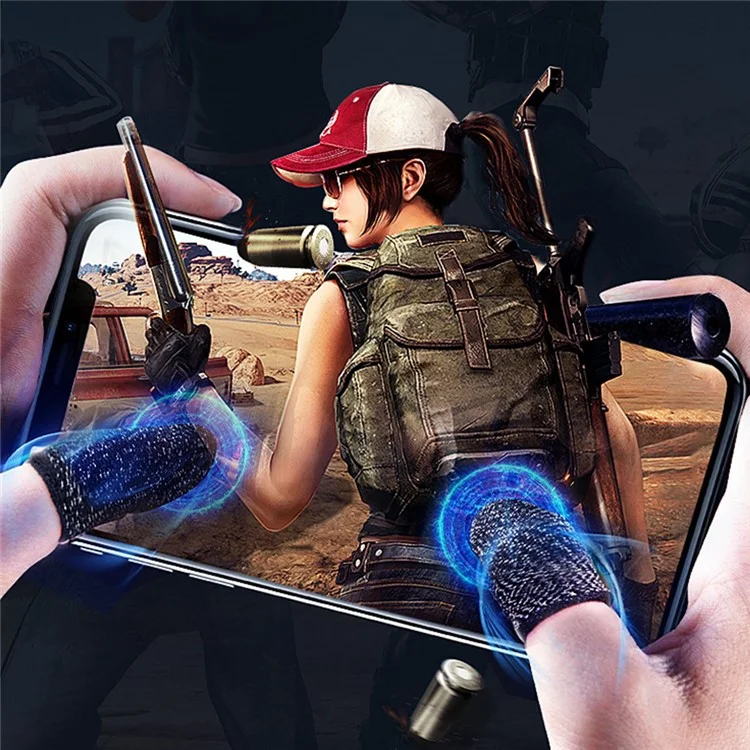 1Pair Gaming Finger Sleeves Anti-Slip Touchscreen Ultra-Thin Finger Cover for Mobile Games / E-Sports - Black