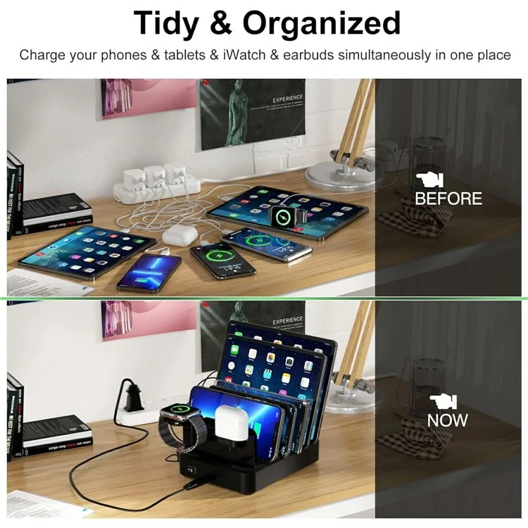 018-3PD-2 6 Ports USB Charging Station 110W PD QC 3.0 Smart Charging Dock for iPhone  /  iPad  /  iWatch  /  AirPods - Black / US Plug