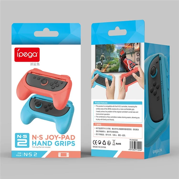 IPEGA PG-SW2055D 1 Pair For Nintendo Switch 2 Ergonomic Game Controller Joy-Con Handle Grip - Red+Blue