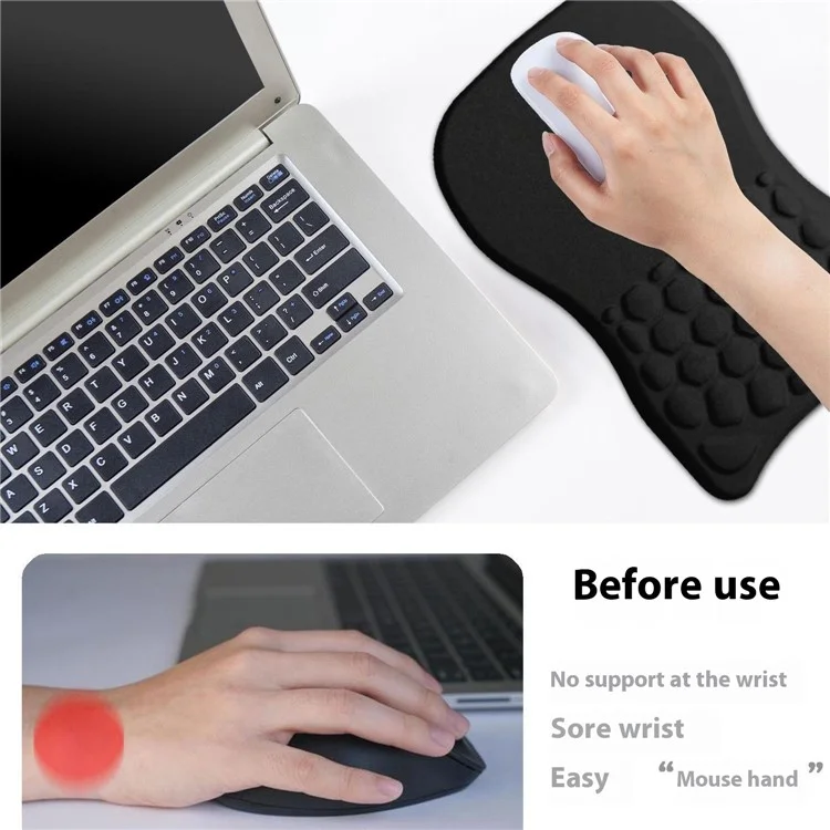 30x20x2.5cm Office Gaming Mouse Pad with Wrist Rest Memory Foam Relieve Fatigue Mouse Mat - Black