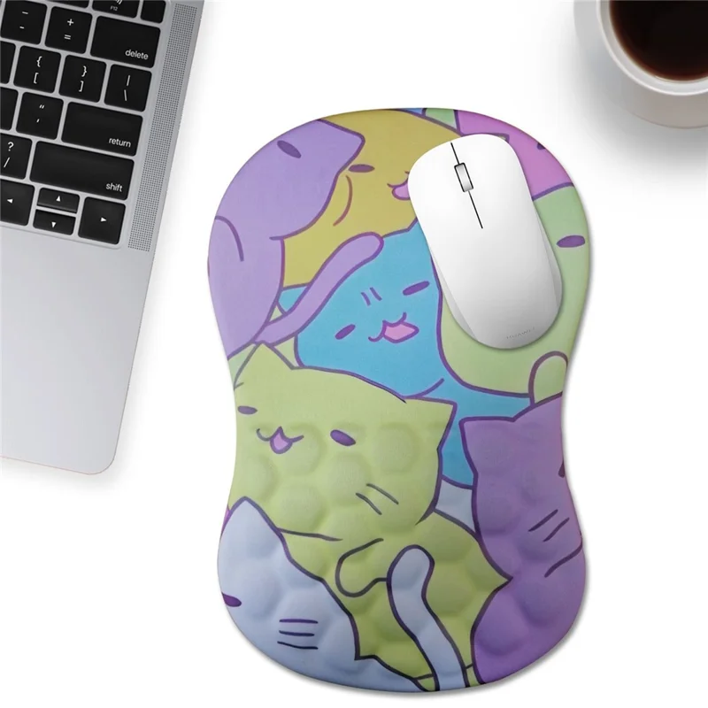 Podkładka pod mysz 30x20x2,5 cm z podpórką pod nadgarstek z pianki memory foam, mata do myszy zmniejszająca zmęczenie - Kot