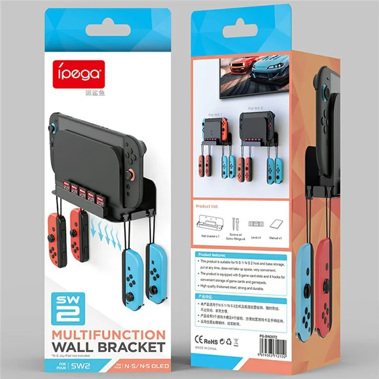 Suporte de Parede IPEGA PG-SW2072 para Nintendo Switch 2 / 1 com Armazenamento de Cartão de Jogo e Suporte para Controle