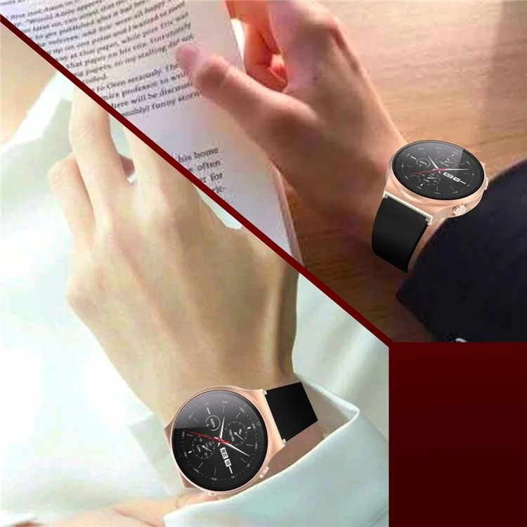 Matte PC Frame Cover with Tempered Glass Screen Protector for Huawei Watch GT 2 Pro ECG Smartwatch - Rose Gold