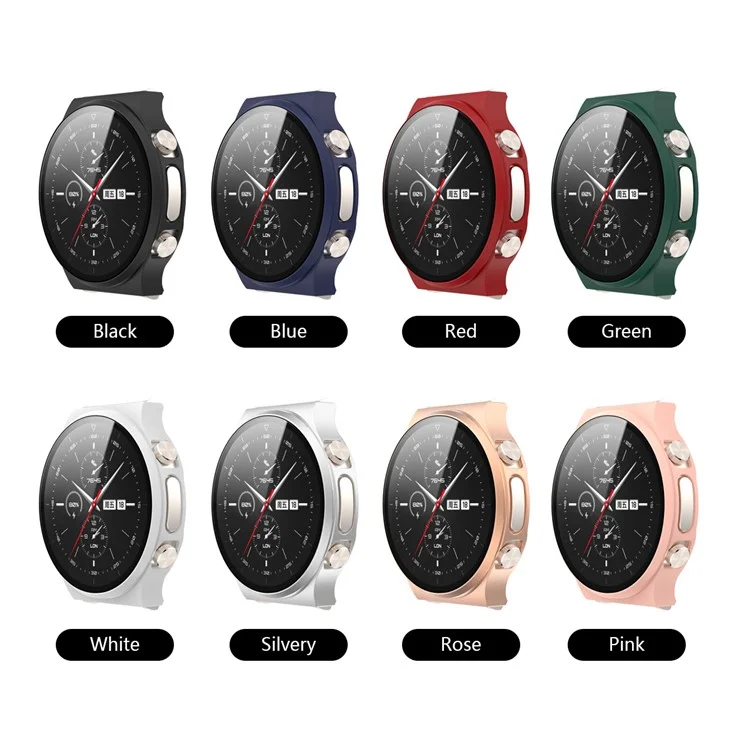 Matte PC Frame Cover with Tempered Glass Screen Protector for Huawei Watch GT 2 Pro ECG Smartwatch - Rose Gold