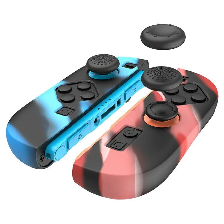 IPEGA PG-SW2083 1 Paar Joy-Pad Controller Silikon-Schutzhülle mit 4 Joystick-Kappen für Nintendo Switch - Schwarz Blau / Schwarz Rot