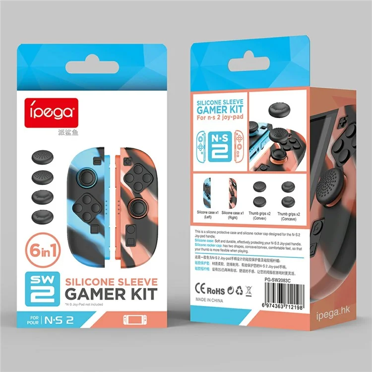 IPEGA PG-SW2083 1 Paar Joy-Pad Controller Silikon-Schutzhülle mit 4 Joystick-Kappen für Nintendo Switch - Schwarz Blau / Schwarz Rot