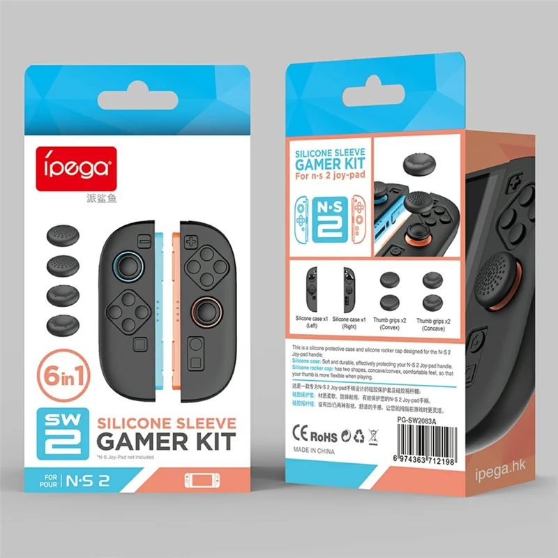IPEGA PG-SW2083 1 Pair For Nintendo Switch 2 Joy-pad Controller  Silicone Case with 4Pcs Joystick Caps - Black