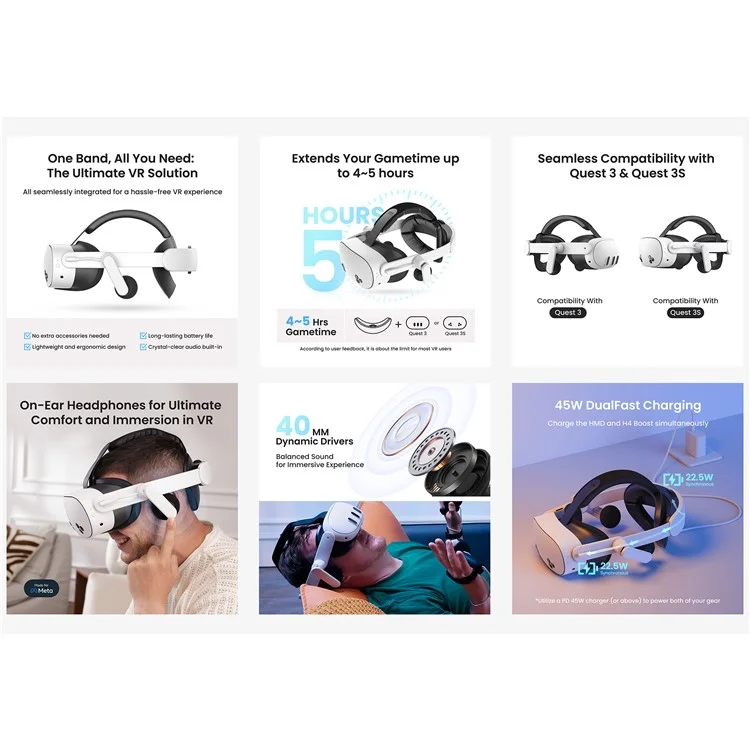 KIWI DESIGN K4 DUO Para Meta Quest 3 / 3S Suporte de Cabeça Confortável Fones de Ouvido de Alta Qualidade para Realidade Virtual