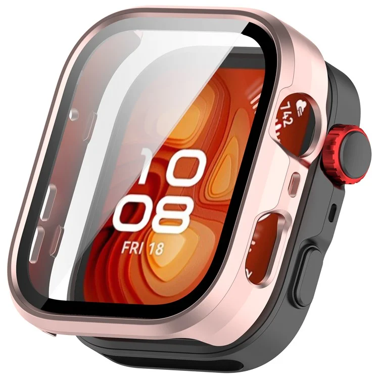 For Huawei Watch Fit 4 Pro Watch Case PC Frame Cover with Tempered Glass Screen Film - Matte Pink