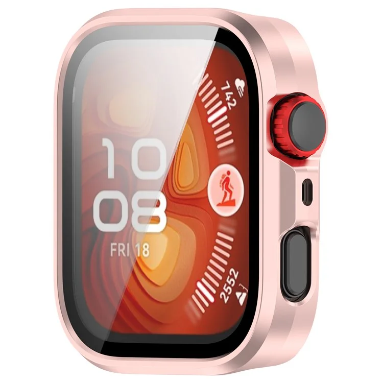 For Huawei Watch Fit 4 Pro Watch Case PC Frame Cover with Tempered Glass Screen Film - Matte Pink