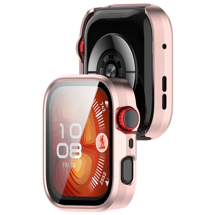 For Huawei Watch Fit 4 Pro Watch Case PC Frame Cover with Tempered Glass Screen Film - Matte Pink