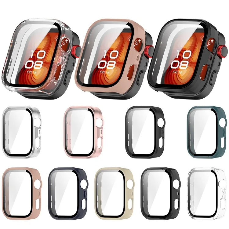 For Huawei Watch Fit 4 Pro Watch Case PC Frame Cover with Tempered Glass Screen Film - Matte Pink